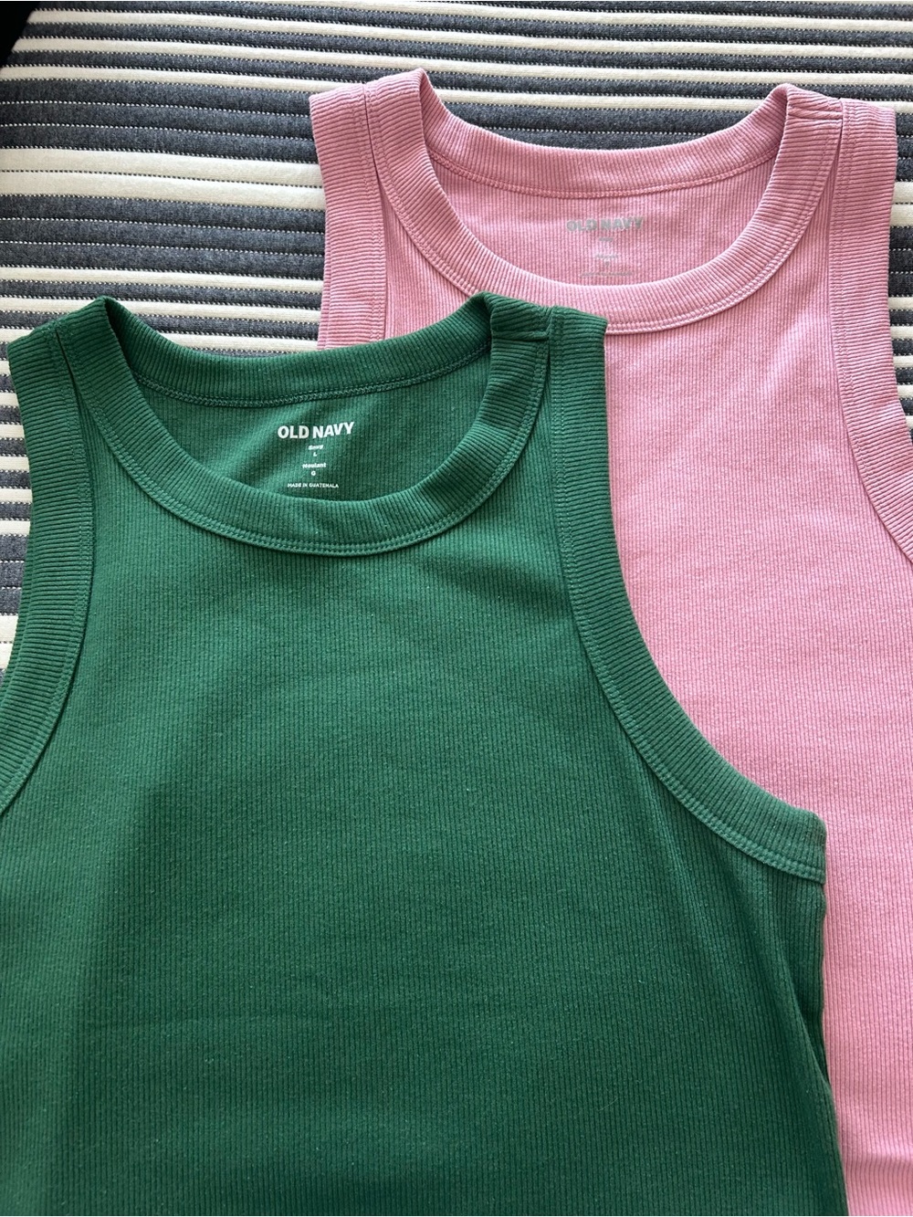 Old Navy Women's Ribbed Tank Tops in Forest Green and Light Pink